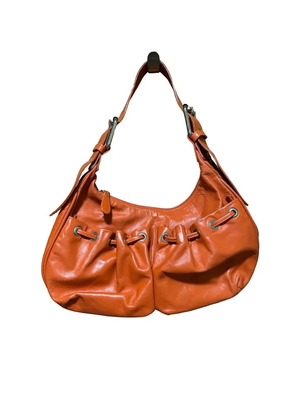Made in Italy Orange Leather Slouchy Shoulder Hobo Bag